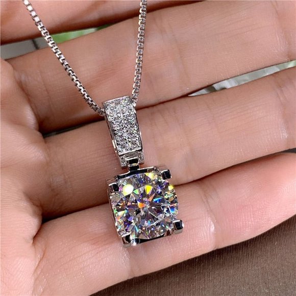 3ct Diamond Solitaire Womens Necklace 18